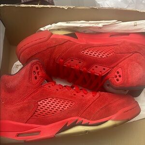 Air Jordan 5 red preowned suede size 7Y 8.5 W